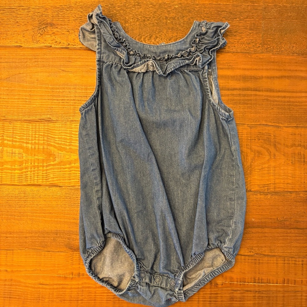 Cat & Jack Baby Toddler Girls Denim Ruffle Onesie Romper 18M
